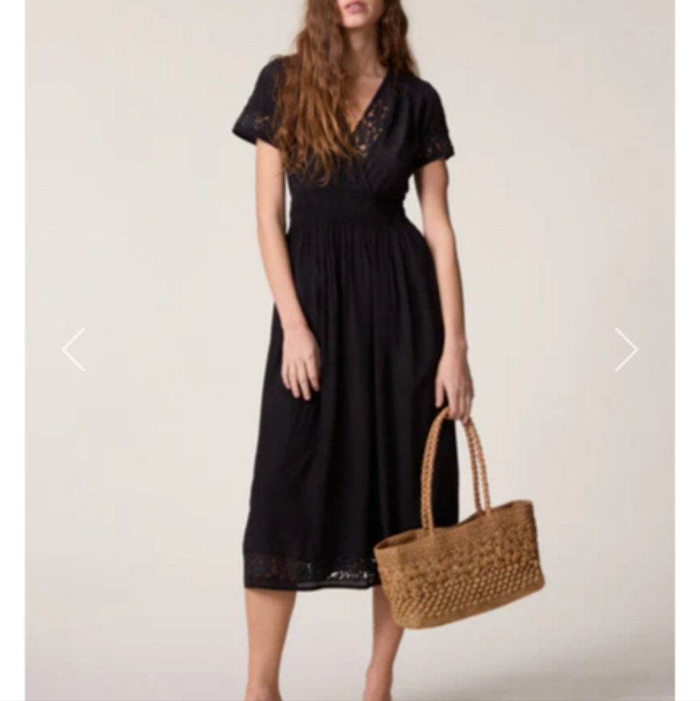 NWT Rouje Black Lace-Trim Midi Dress 34 EU